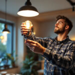 A photograph of a lighting contractor expertly replacing a traditional can light with an energy-efficient led bulb