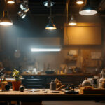 A photograph of a well-lit workshop or retail space showcasing bright