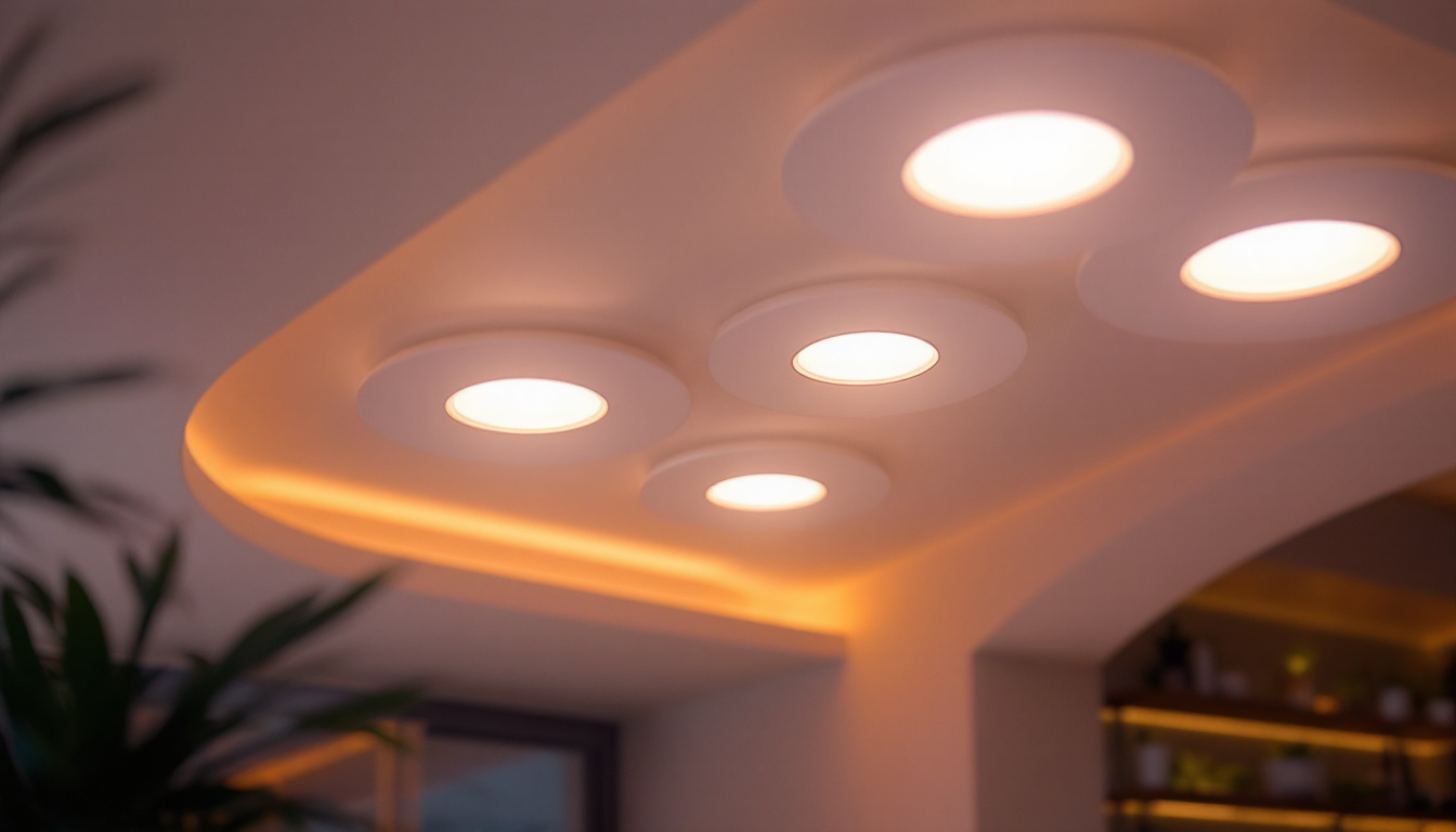 A photograph of a beautifully lit interior space showcasing six modern led pot lights installed in the ceiling