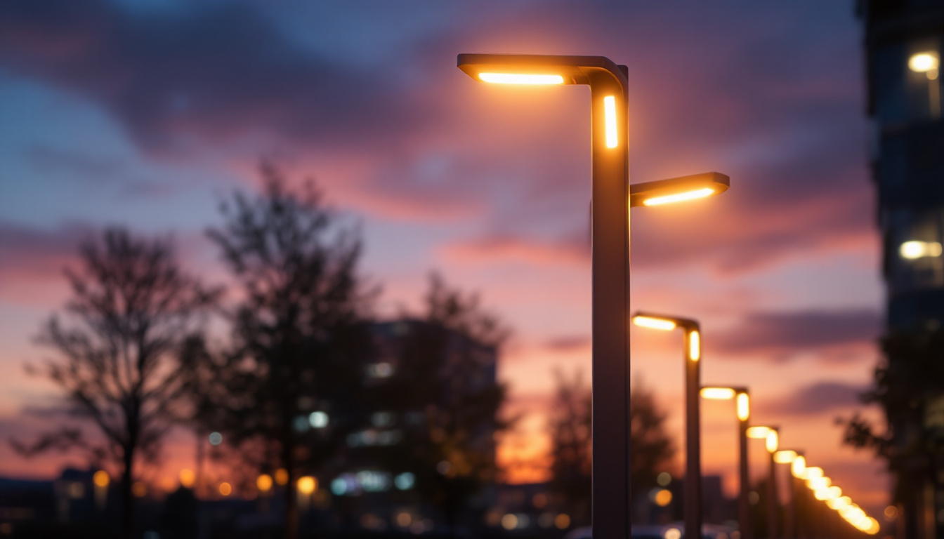 A photograph of a modern lighting installation featuring sleek