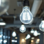 A photograph of a well-lit interior space showcasing t5 led globes in various fixtures