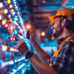A photograph of a lighting contractor showcasing a vibrant display of hid lights in a commercial setting