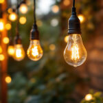 A photograph of a well-lit outdoor setting featuring a variety of light bulb sockets in use