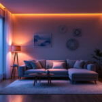 A photograph of capture a photograph of a modern living space illuminated by 5 ft led lights