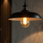 A photograph of a beautifully designed pendant lamp hanging in a stylish interior setting