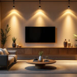 A photograph of a beautifully designed interior space showcasing 3-inch can lights in action