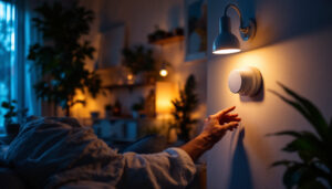 A photograph of a well-designed room featuring various dimmable led lights in action