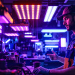 A photograph of a modern lighting contractor at work