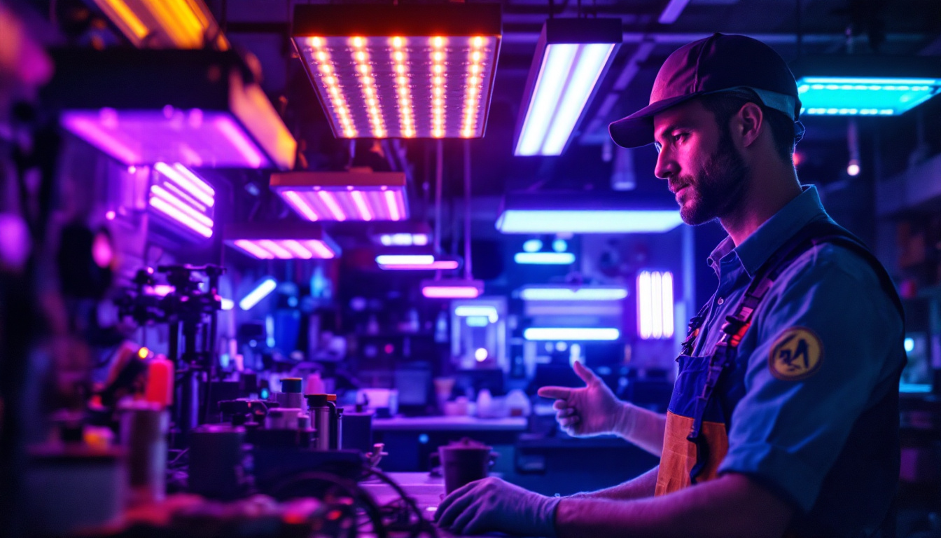 A photograph of a modern lighting contractor at work