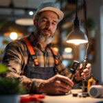 A photograph of a lighting contractor carefully installing a 12w led light fixture in a modern setting