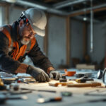 A photograph of a lighting contractor efficiently working on a job site