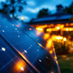 A photograph of a solar lighting installation in a vibrant outdoor setting