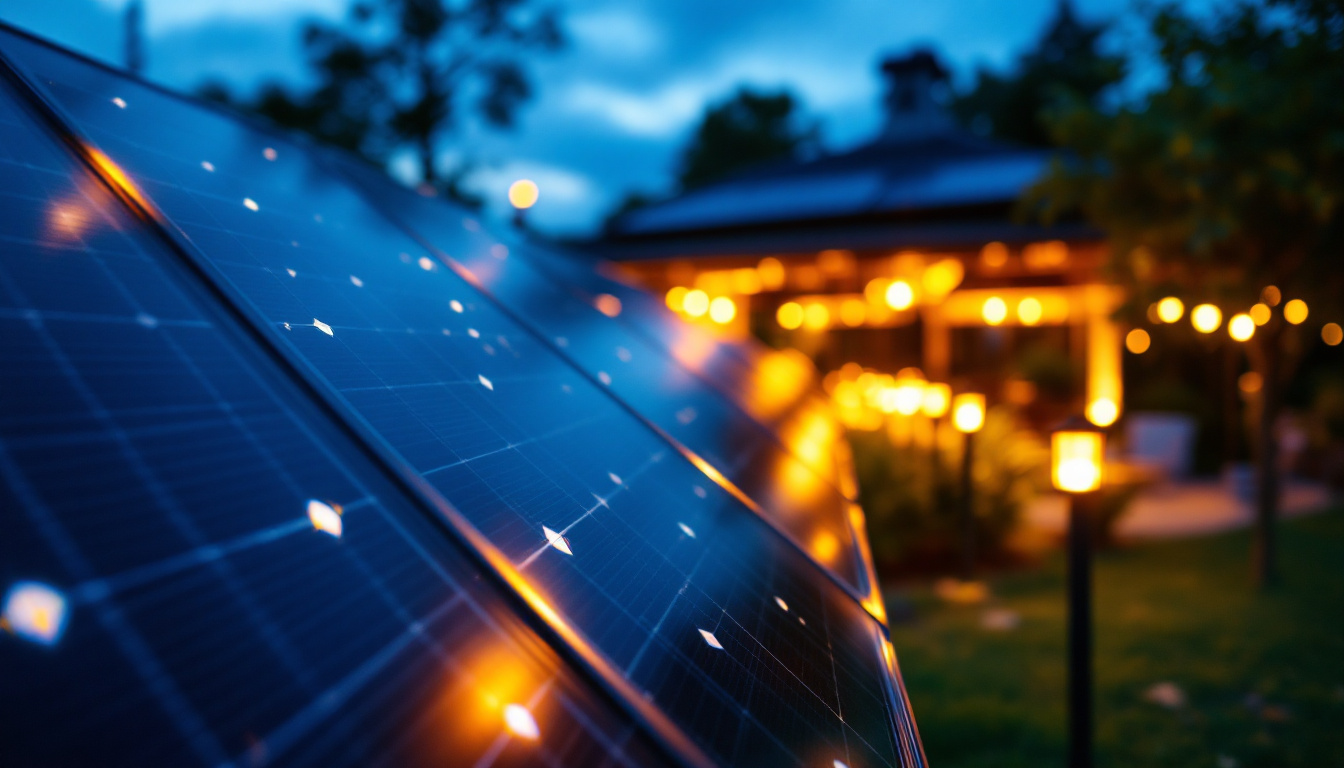 A photograph of a solar lighting installation in a vibrant outdoor setting