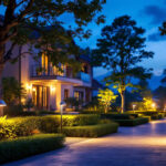 A photograph of a vibrant outdoor scene illuminated by led flood light bulbs