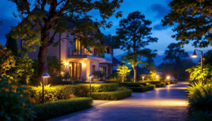 A photograph of a vibrant outdoor scene illuminated by led flood light bulbs