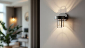 A photograph of a beautifully designed led sconce light fixture installed in a stylish interior setting
