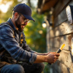 A photograph of a lighting contractor installing solar led lights in an outdoor setting