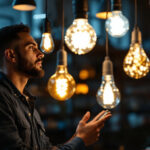 A photograph of a well-lit workspace featuring a variety of decorative led light bulbs in use