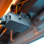 A photograph of a close-up view of a fluorescent light ballast installed in a well-lit environment
