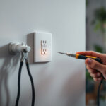 A photograph of a lighting contractor installing an outlet light switch in a modern home setting