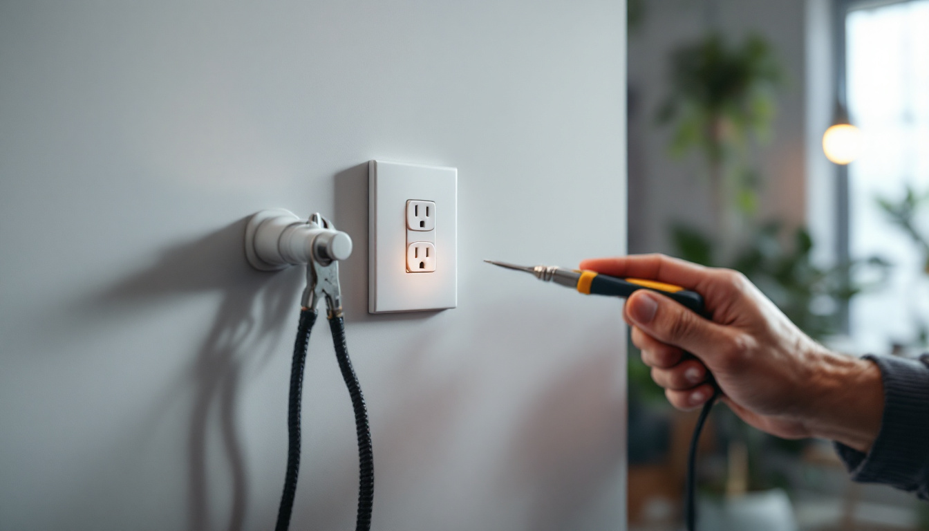 A photograph of a lighting contractor installing an outlet light switch in a modern home setting