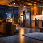 A photograph of a beautifully lit basement showcasing modern can lights installed in various areas