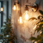 A photograph of a beautifully designed industrial wall light installed in a modern workspace