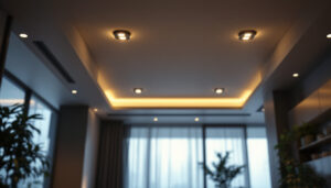 A photograph of a well-designed recessed ceiling led installation in a modern interior space