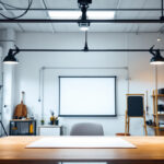 A photograph of a well-lit workspace featuring sleek 4ft led shop lights installed overhead