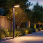 A photograph of a well-designed outdoor light pole with an integrated electrical outlet