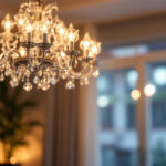 A photograph of a beautifully designed chandelier in a well-lit room