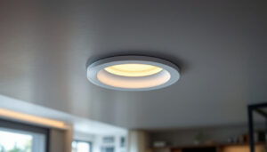 A photograph of a beautifully designed recessed light cover installed in a modern ceiling