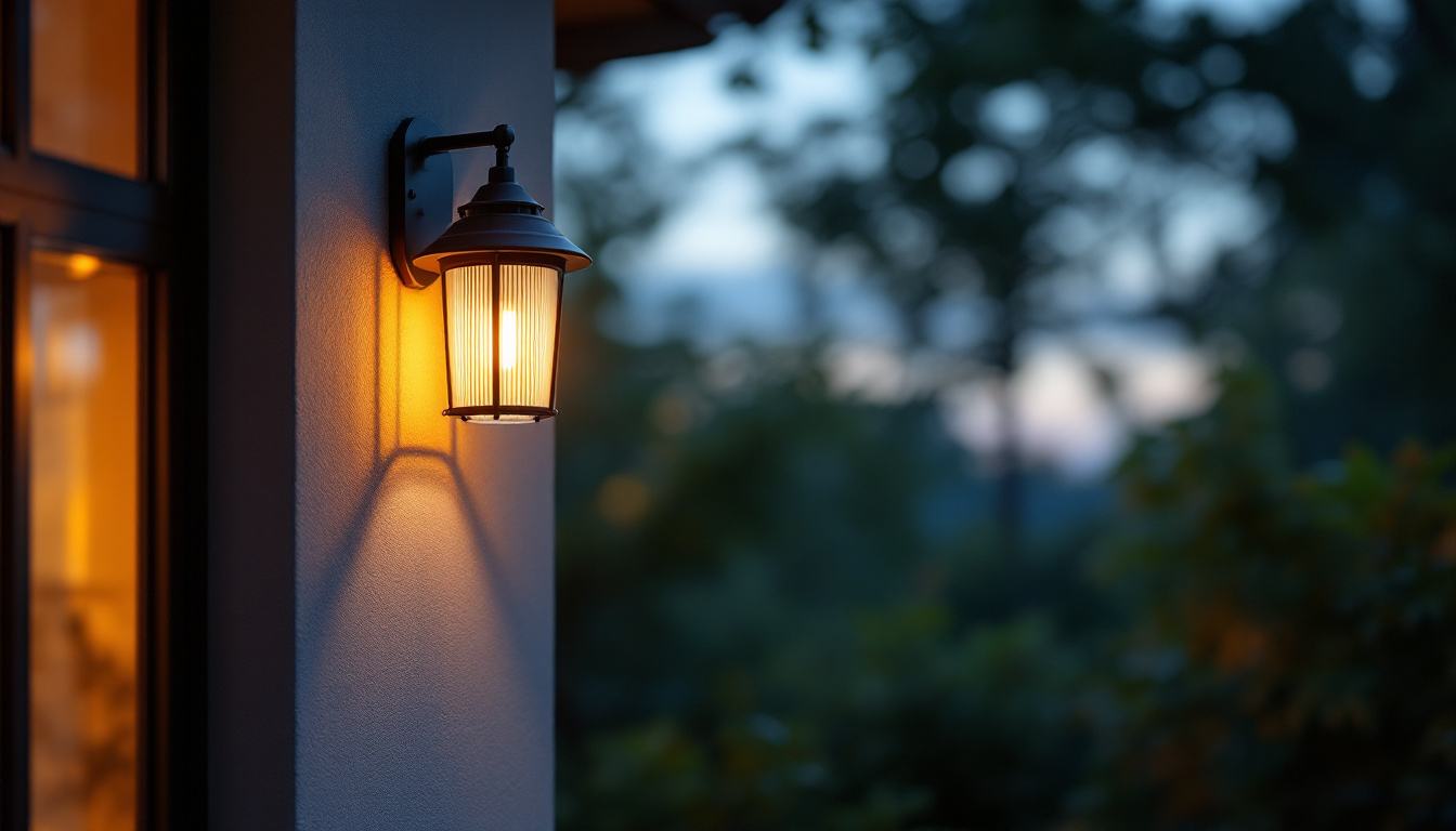 A photograph of a beautifully designed wall hanging solar light installed in a cozy outdoor setting