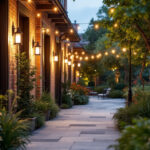 A photograph of a well-lit outdoor space showcasing parkland lighting fixtures in use