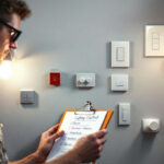 A photograph of a skilled lighting contractor in the midst of a project