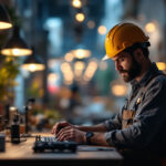 A photograph of a modern lighting contractor at work