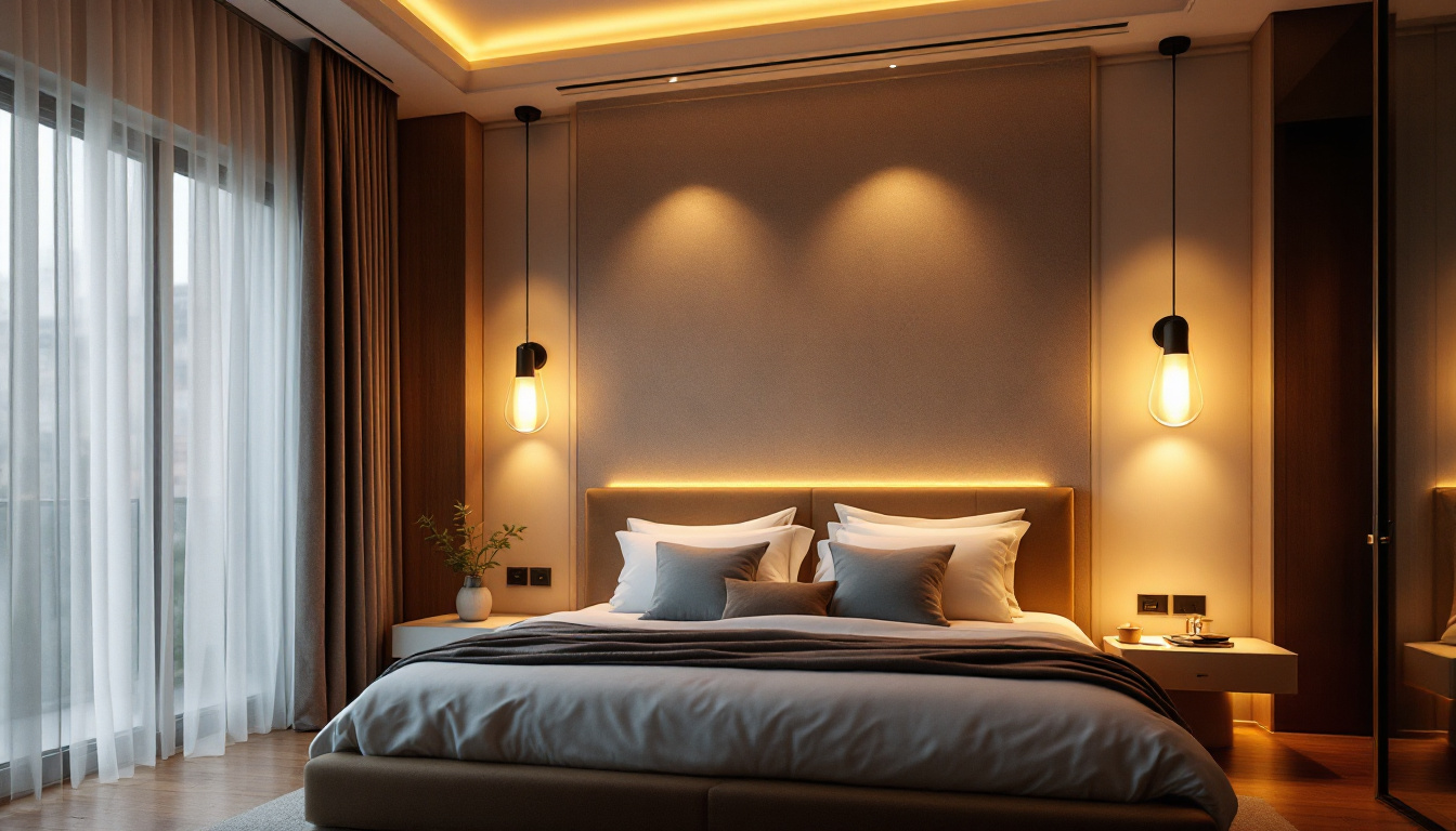 A photograph of a beautifully designed bedroom featuring stylish flush mount lighting