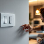 A photograph of a modern bluetooth light switch kit installed in a stylish home setting