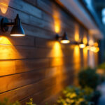 A photograph of a well-lit outdoor space showcasing stylish up and down lights installed in a residential or commercial setting