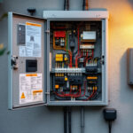 A photograph of a well-organized exterior electrical box installation