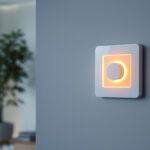 A photograph of a modern dimming switch in a stylish home setting