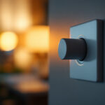 A photograph of a close-up shot of a dimmer switch being adjusted