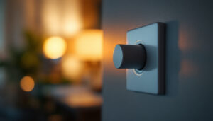 A photograph of a close-up shot of a dimmer switch being adjusted