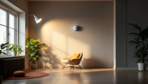 A photograph of a well-lit indoor space showcasing various sensor lights in action