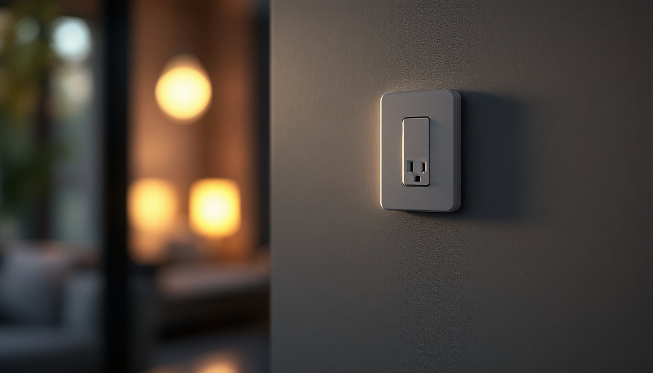A photograph of a modern electrical outlet with an integrated switch