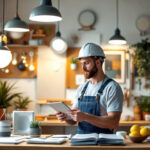 A photograph of a lighting contractor evaluating various lighting options