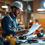 A photograph of a lighting contractor on a job site