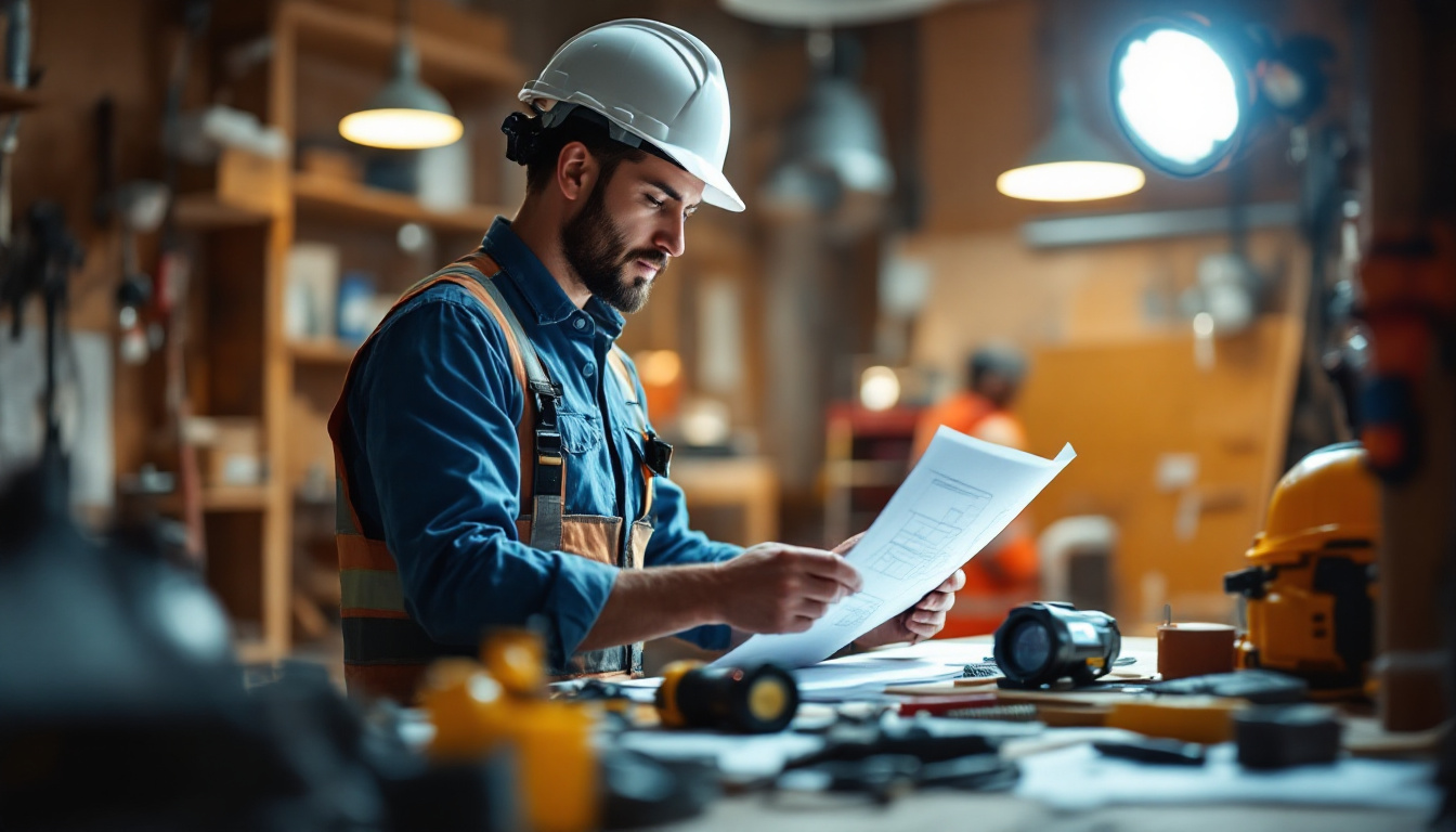 A photograph of a lighting contractor on a job site