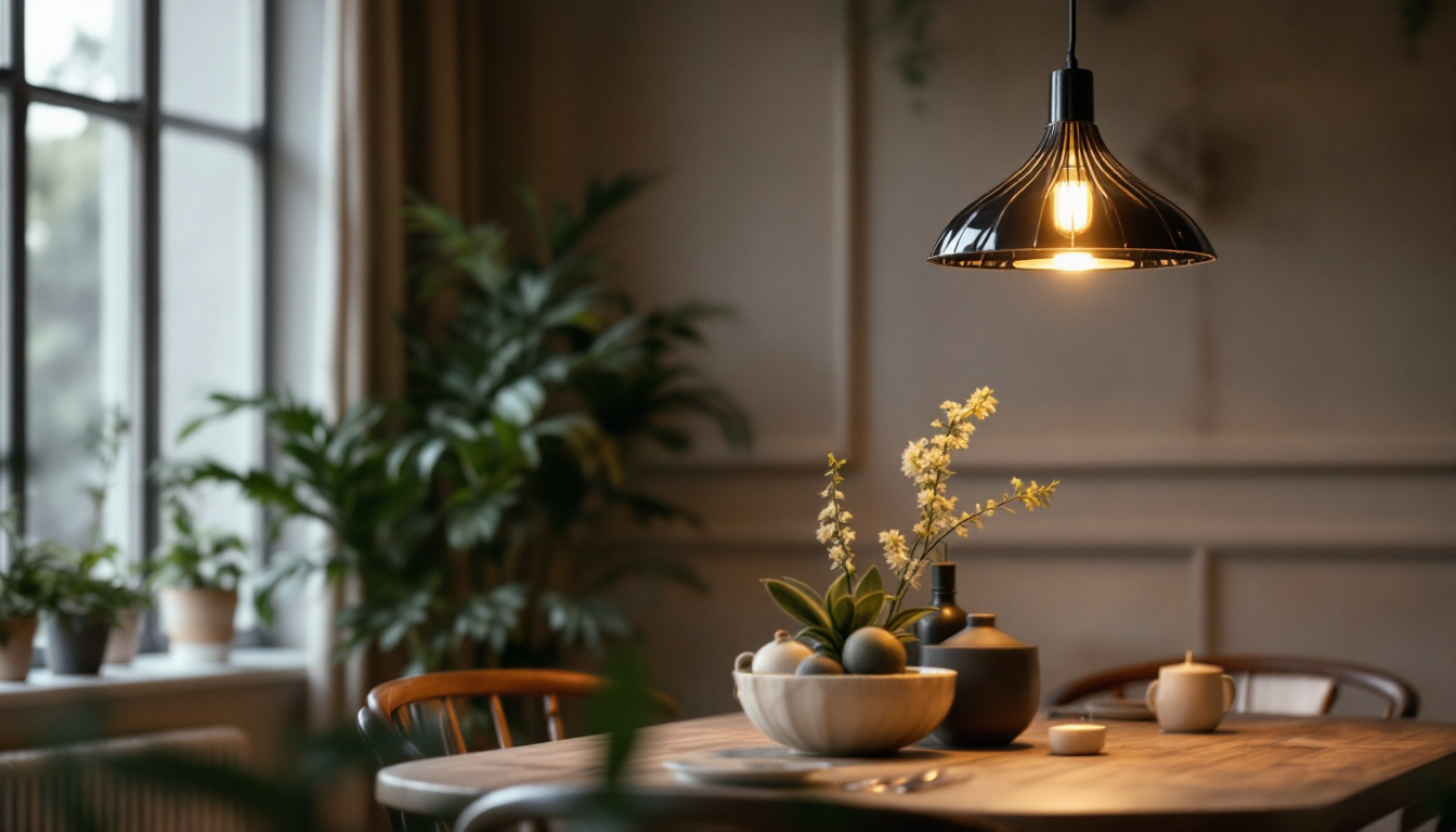 A photograph of a beautifully designed pendant dining room light hanging above an elegantly set dining table