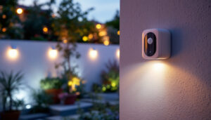 A photograph of a beautifully illuminated outdoor space at dusk